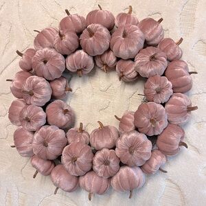 Martha Stewart Dusty Rose Velveteen Pumpkins Seasonal Wreath, NWOT